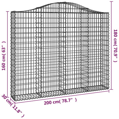 Gabionen mit Hochbogen 8 Stk. 200x30x160/180cm Verzinktes Eisen