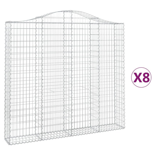 Gabionen mit Hochbogen 8 Stk. 200x30x180/200cm Verzinktes Eisen