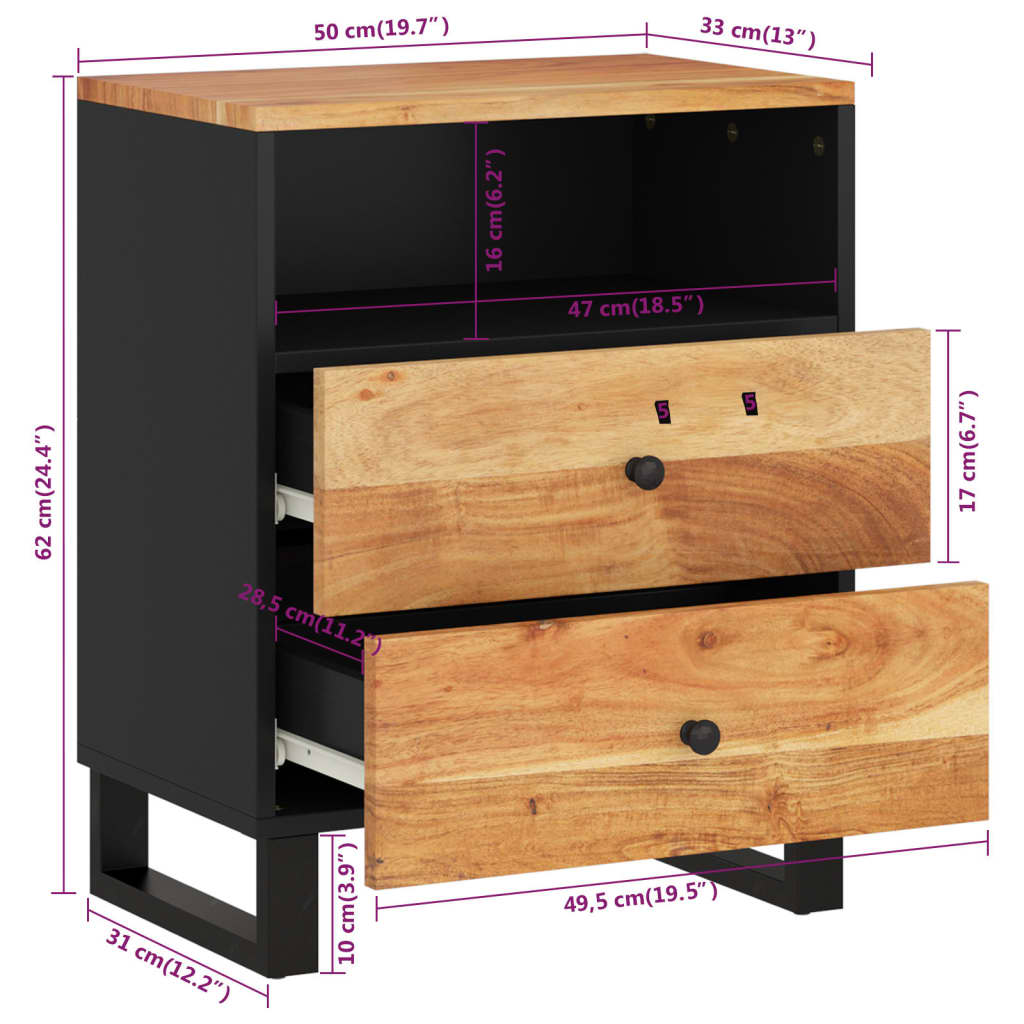 Nachttisch 50x33x62 cm Massivholz Akazie & Holzwerkstoff