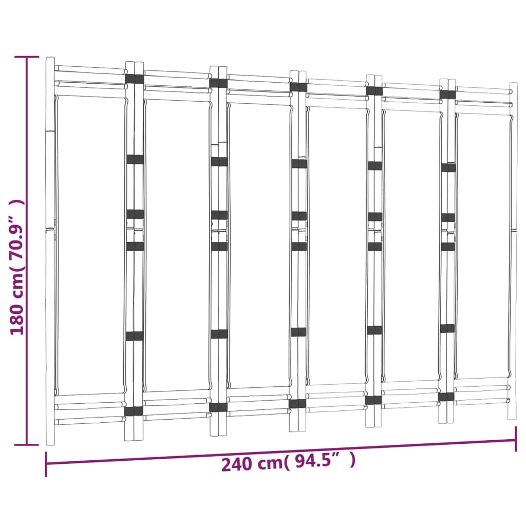 6-tlg. Paravent Faltbar 240 cm Bambus und Canvas