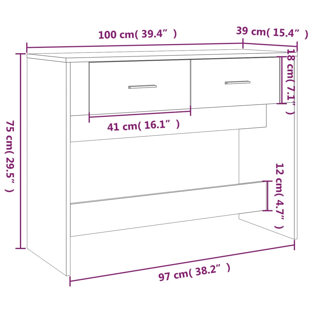 Konsolentisch Sonoma-Eiche 100x39x75 cm Holzwerkstoff