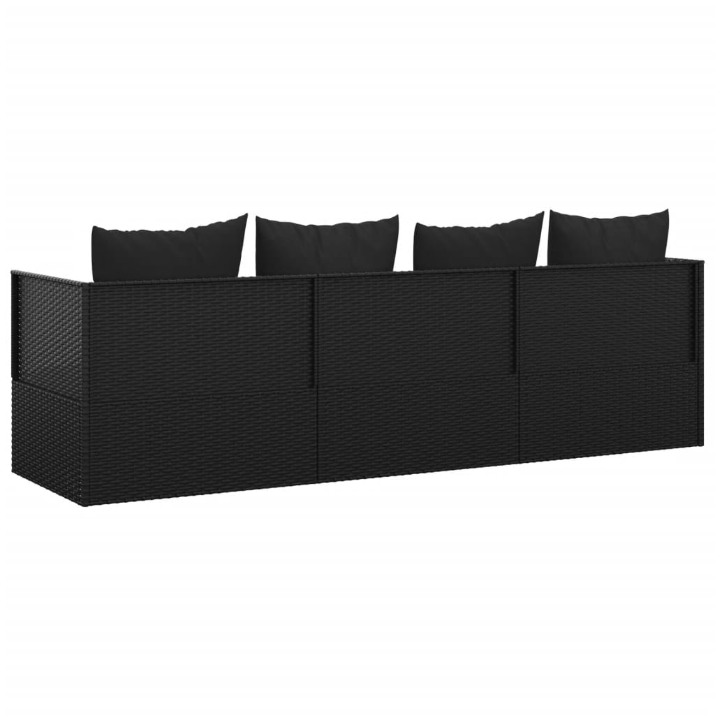 Outdoor-Loungebett mit Kissen Schwarz Poly Rattan