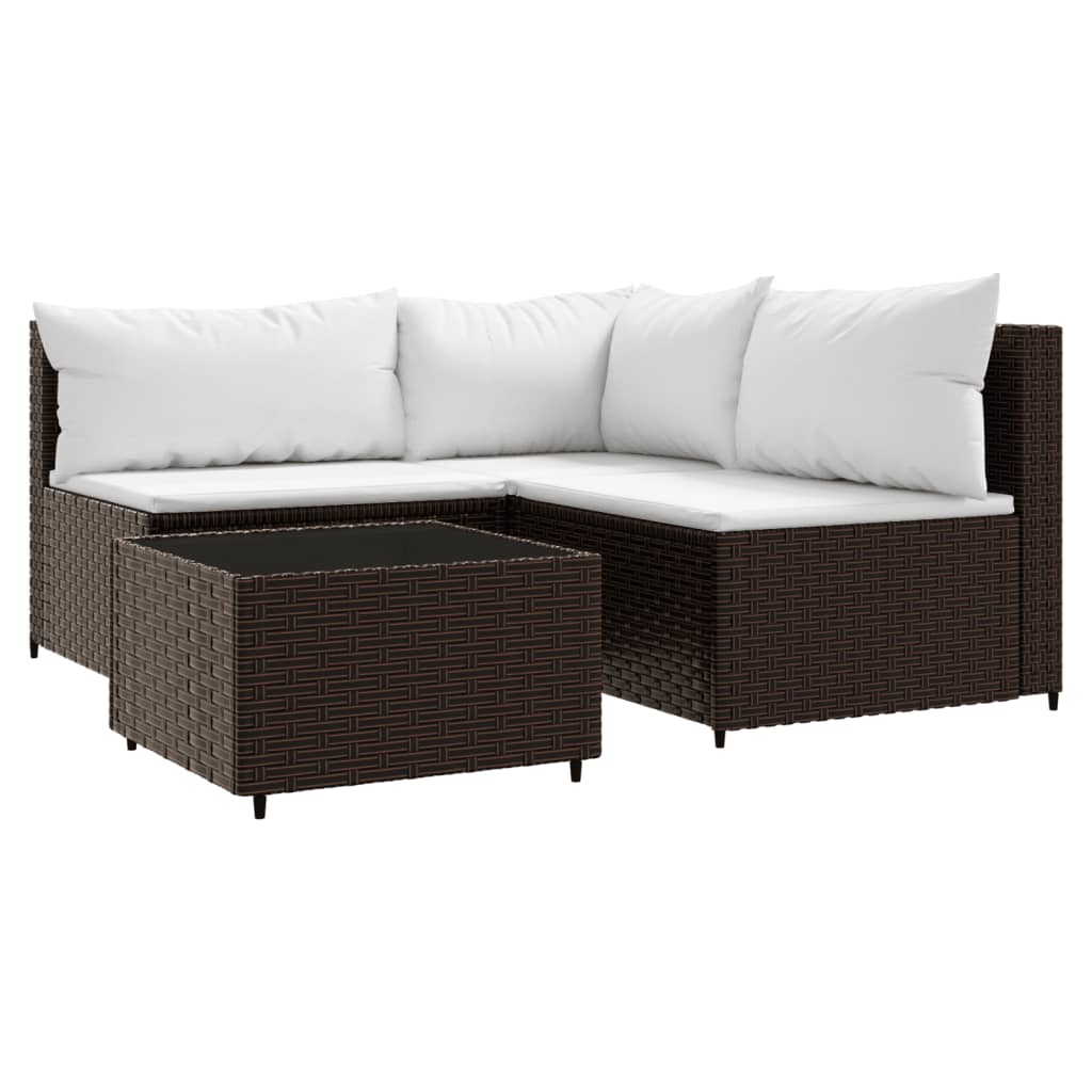 4-tlg. Garten-Lounge-Set mit Kissen Braun Poly Rattan