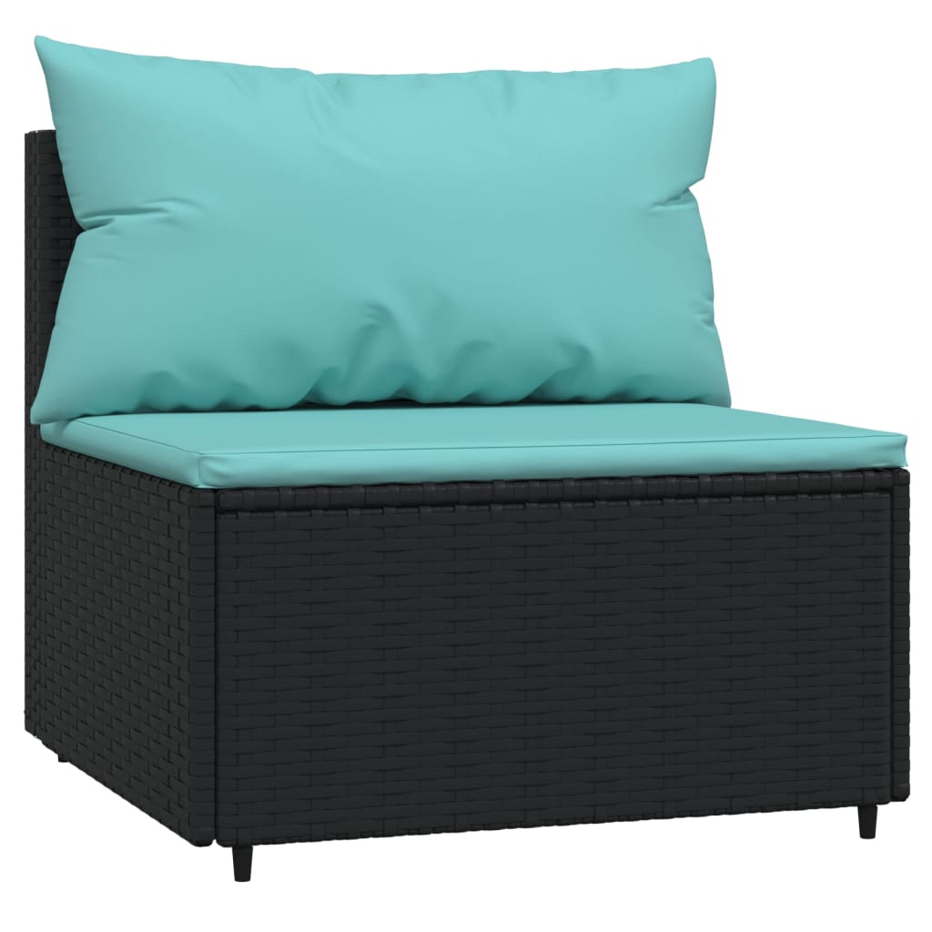 3-tlg. Garten-Lounge-Set mit Kissen Schwarz Poly Rattan