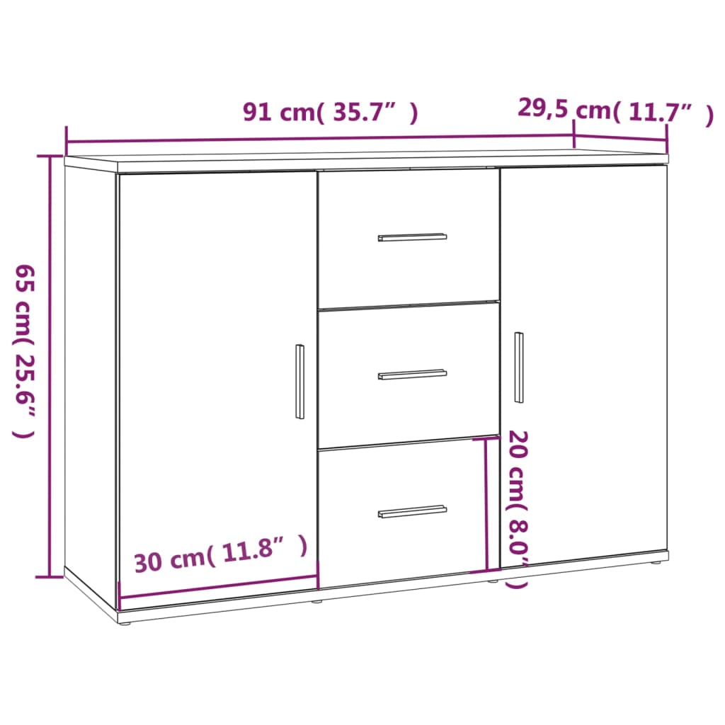 Sideboard Sonoma-Eiche 91x29,5x65 cm Holzwerkstoff