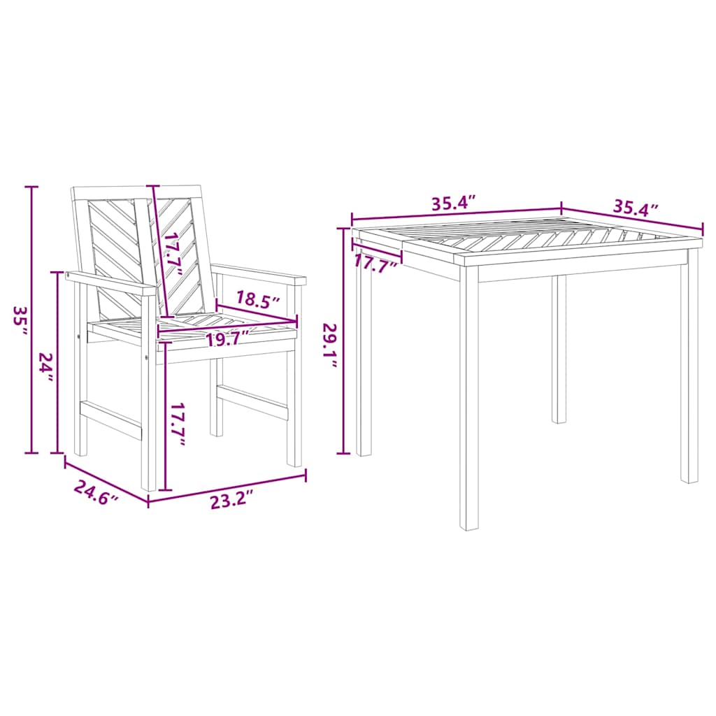 Garten Essgruppe 3 pcs Braun 90 x 90 x 74 cm Akazie Massivholz