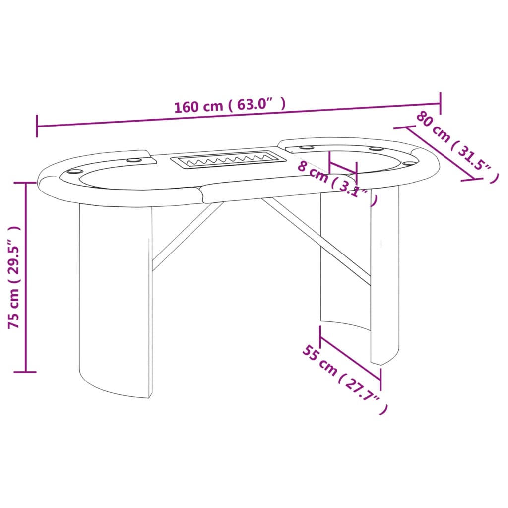 Pokertisch Klappbar 10 Spieler mit Chipablage Grün 160x80x75 cm