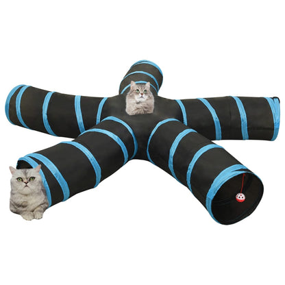 Katzentunnel 5-Wege Schwarz und Blau 25 cm Polyester