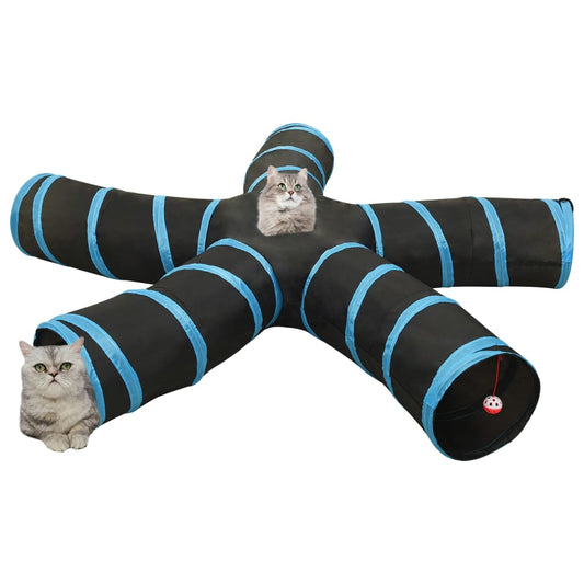 Katzentunnel 5-Wege Schwarz und Blau 25 cm Polyester