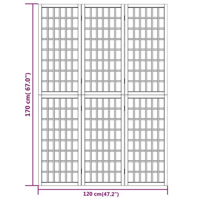 3-tlg. Paravent Japanischer Stil Faltbar 120x170 cm Weiß