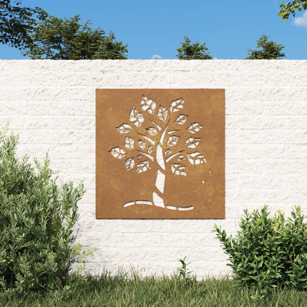 Garten-Wanddeko 55x55 cm Cortenstahl Baum-Design