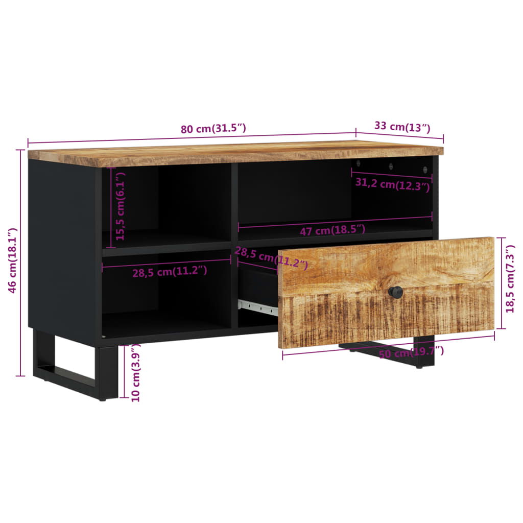 TV-Schrank 80x33x46 cm Massivholz Mango & Holzwerkstoff
