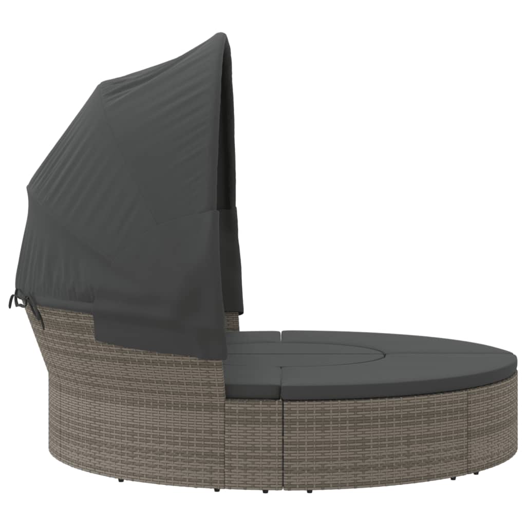 Outdoor-Loungebett mit Dach und Kissen Grau Poly Rattan