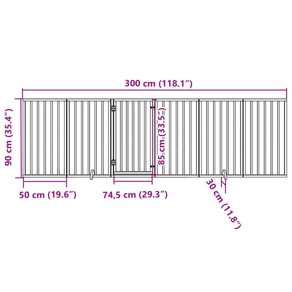 6-tlg. Hundetor mit Tür Faltbar Braun 300 cm Pappelholz