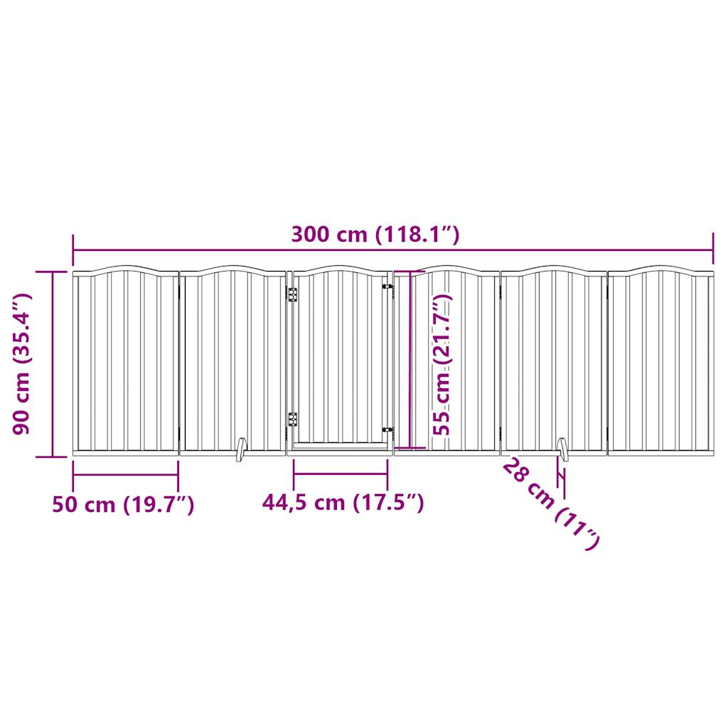 6-tlg. Hundetor mit Tür Faltbar Schwarz 300 cm Pappelholz