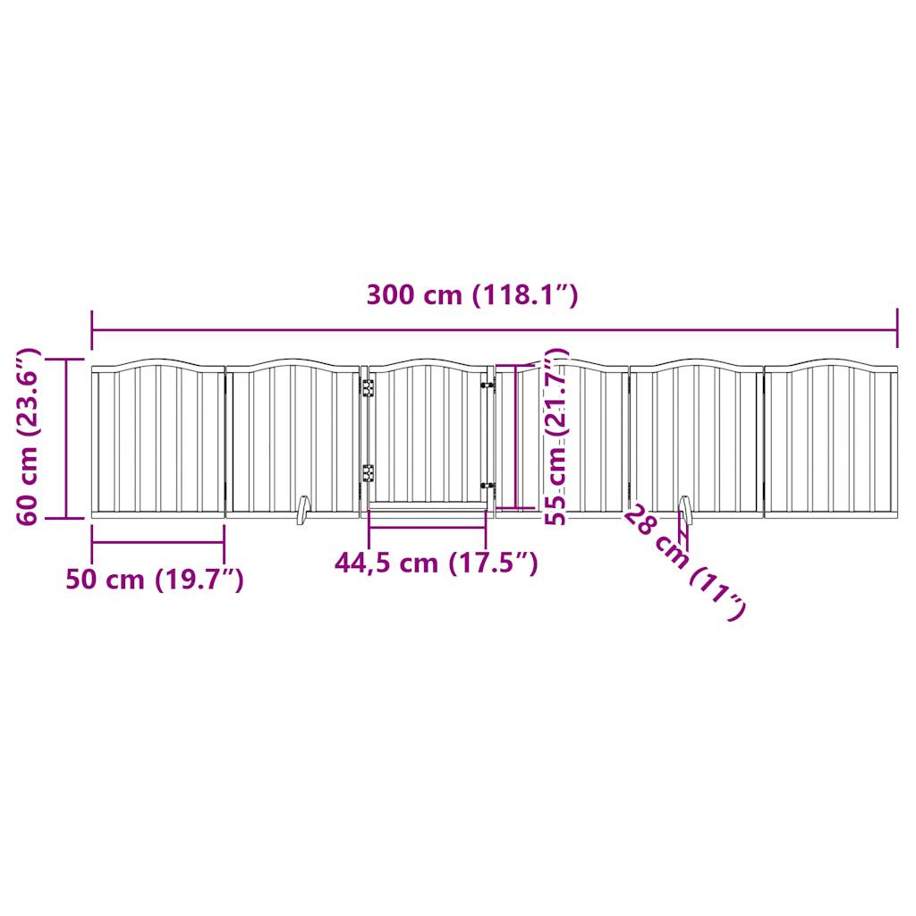 6-tlg. Hundetor mit Tür Faltbar Braun Eiche 300 cm Pappelholz