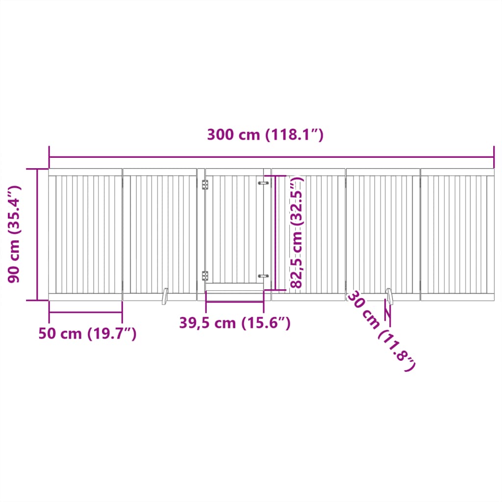 6-tlg. Hundetor mit Tür Faltbar 300 cm Pappelholz