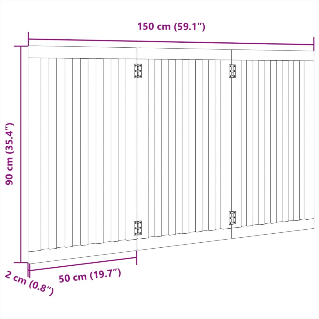 3-tlg. Hundetor Faltbar Schwarz 150 cm Pappelholz