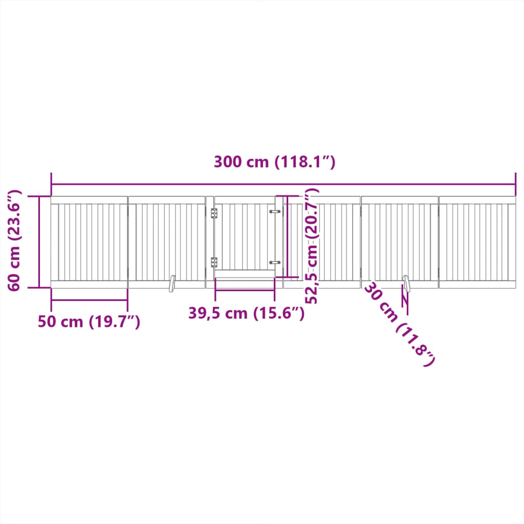 6-tlg. Hundetor mit Tür Faltbar Braun 300 cm Pappelholz