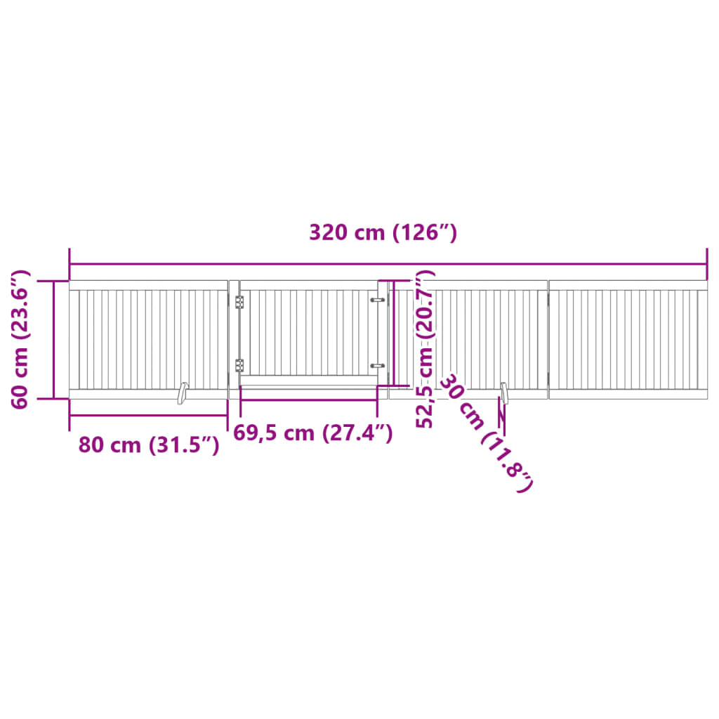 4-tlg. Hundetor mit Tür Faltbar Braun 320 cm Pappelholz