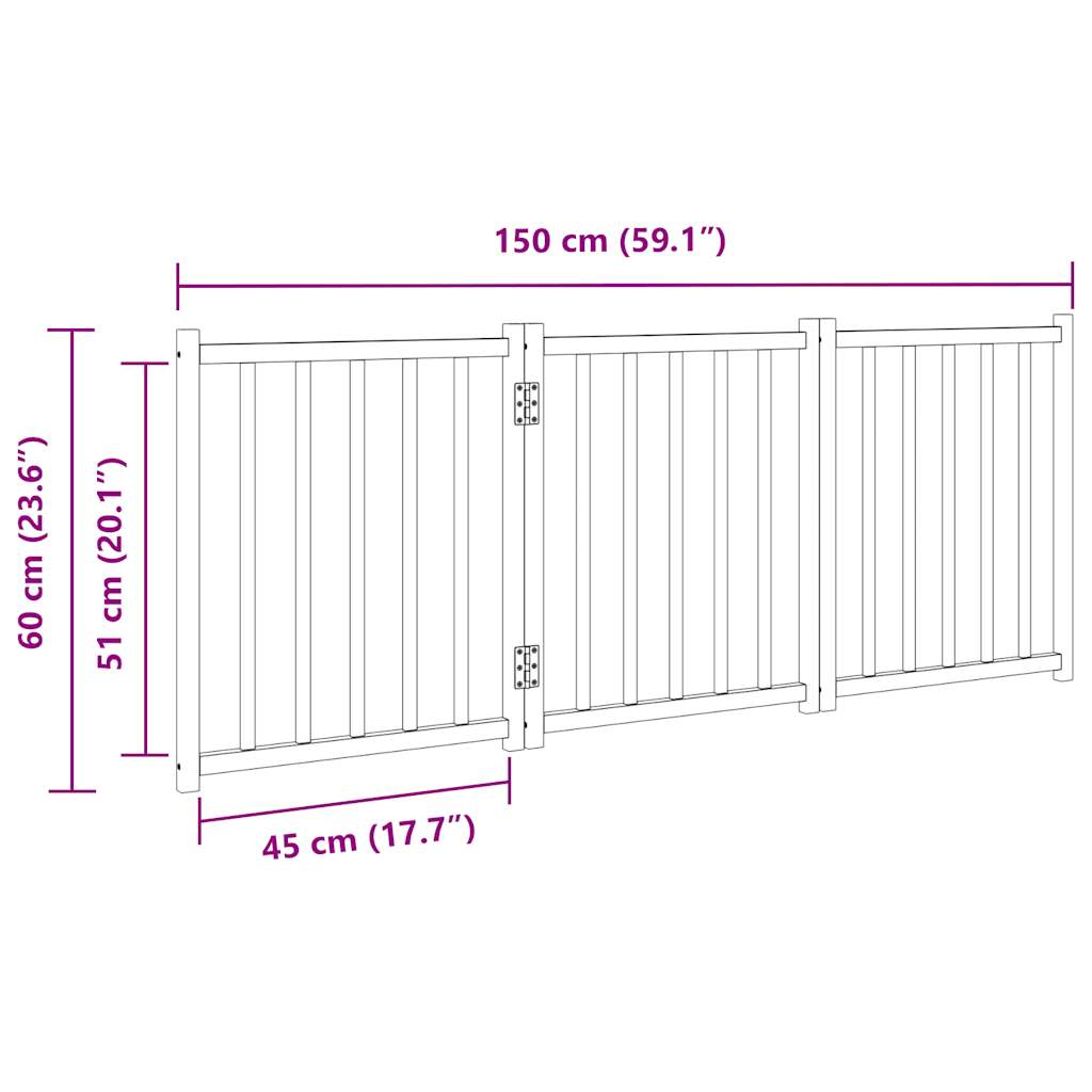 3-tlg. Hundetor Faltbar 150 cm Massivholz Tanne