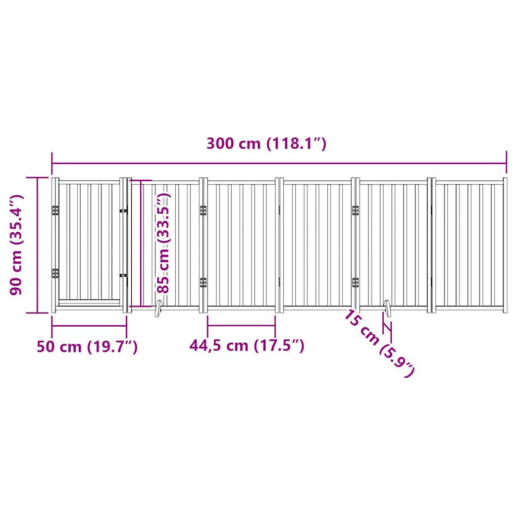 6-tlg. Hundetor mit Tür Faltbar 300 cm Massivholz Tanne