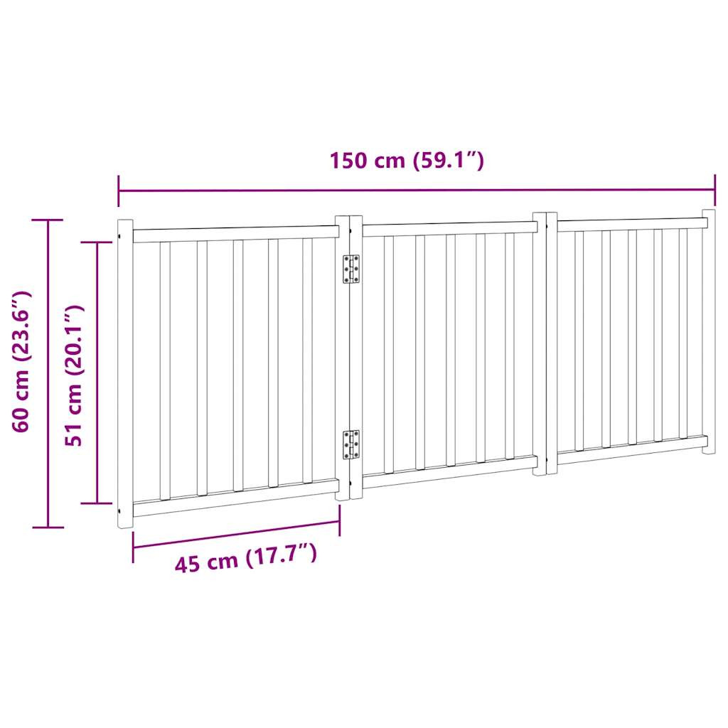 3-tlg. Hundetor Faltbar Weiß 150 cm Massivholz Tanne