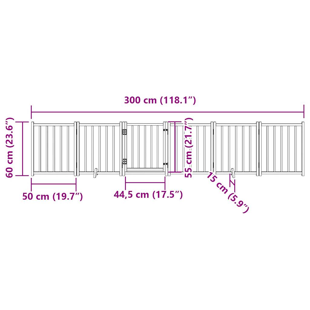 6-tlg. Hundetor mit Tür Faltbar Weiß 300 cm Massivholz Tanne