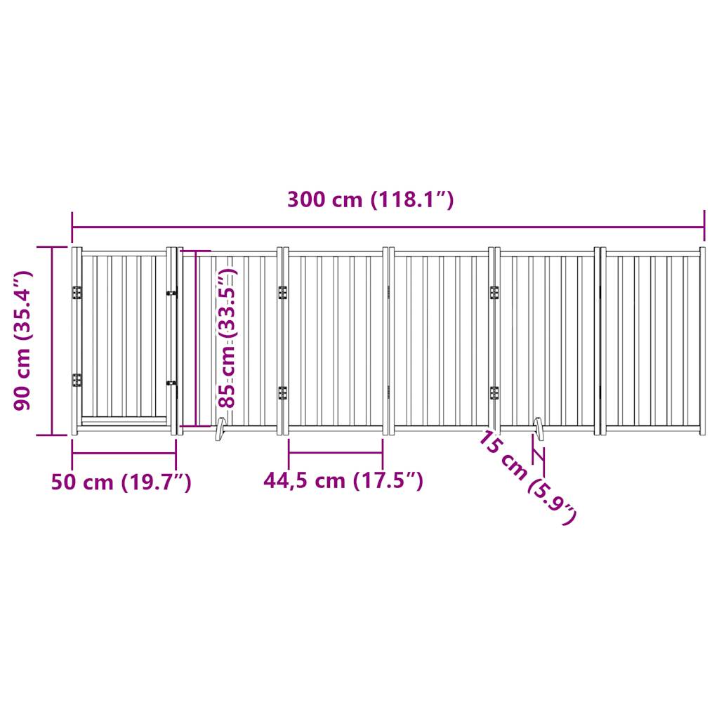 6-tlg. Hundetor mit Tür Faltbar Weiß 300 cm Massivholz Tanne