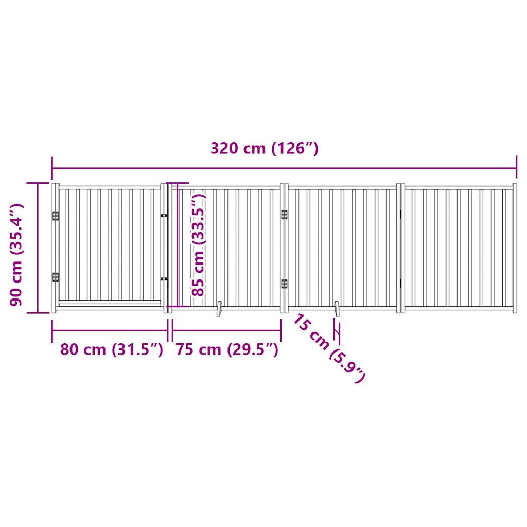 4-tlg. Hundetor mit Tür Faltbar Weiß 320 cm Massivholz Tanne