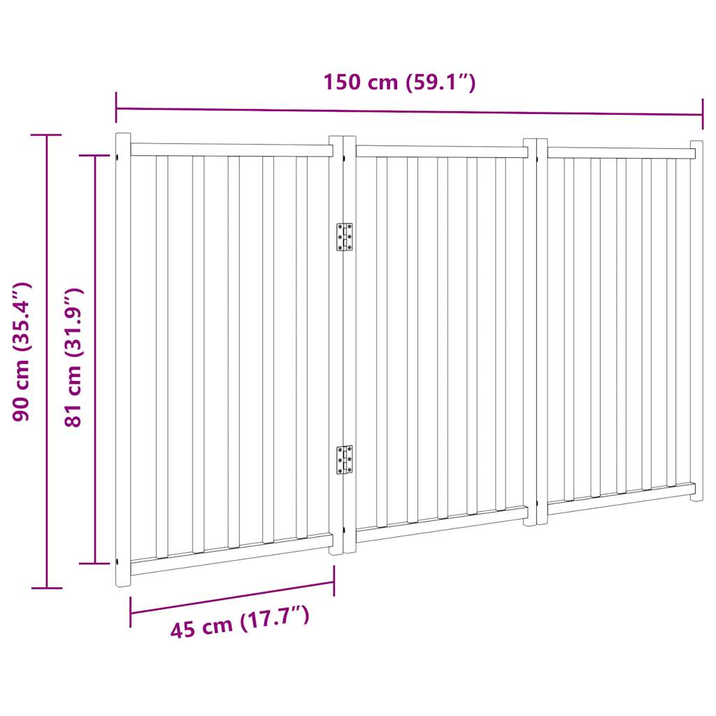 3-tlg. Hundetor Faltbar Schwarz 150 cm Massivholz Tanne