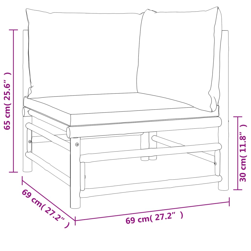 4-tlg. Garten-Lounge-Set mit Hellgrauen Kissen Bambus