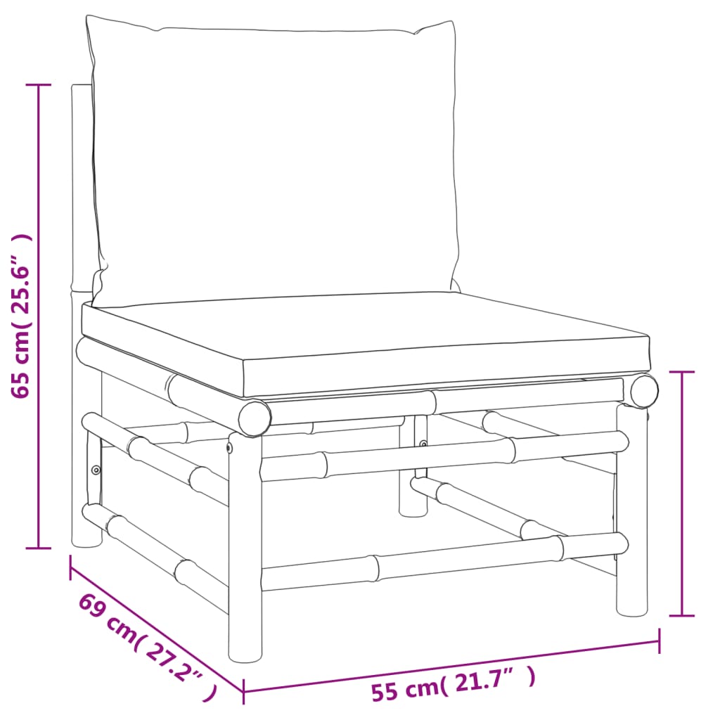 3-tlg. Garten-Lounge-Set mit Hellgrauen Kissen Bambus