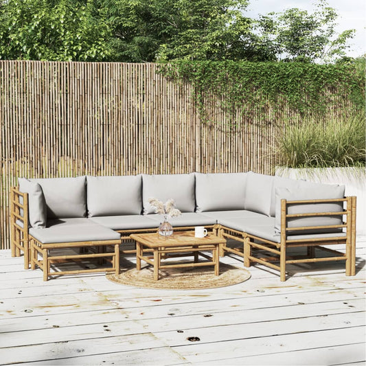 8-tlg. Garten-Lounge-Set mit Kissen Hellgrau Bambus