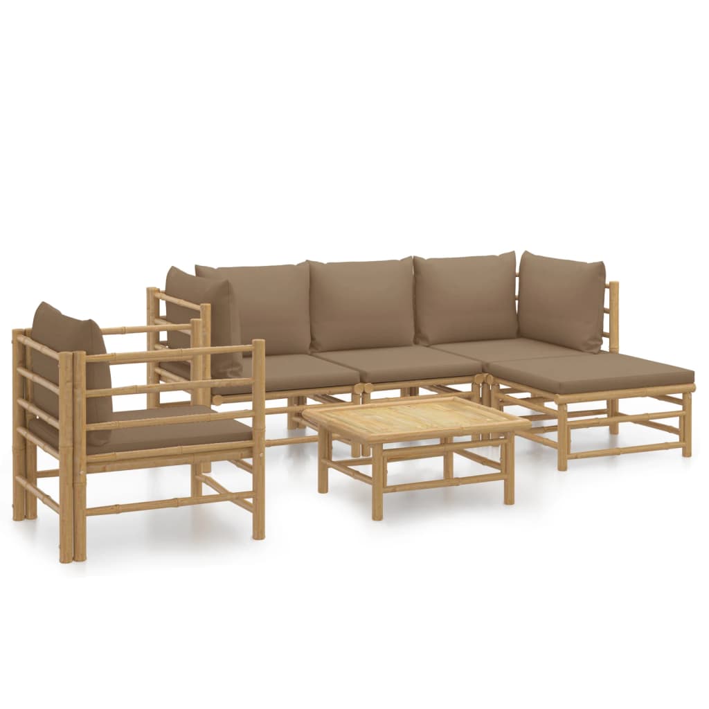 6-tlg. Garten-Lounge-Set mit Kissen Taupe Bambus