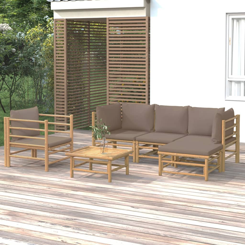 6-tlg. Garten-Lounge-Set mit Kissen Taupe Bambus