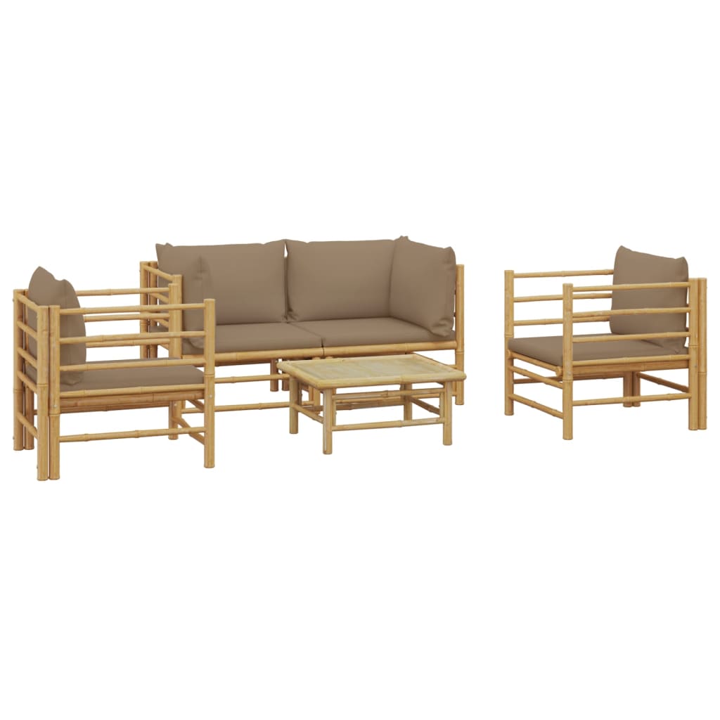 5-tlg. Garten-Lounge-Set mit Kissen Taupe Bambus