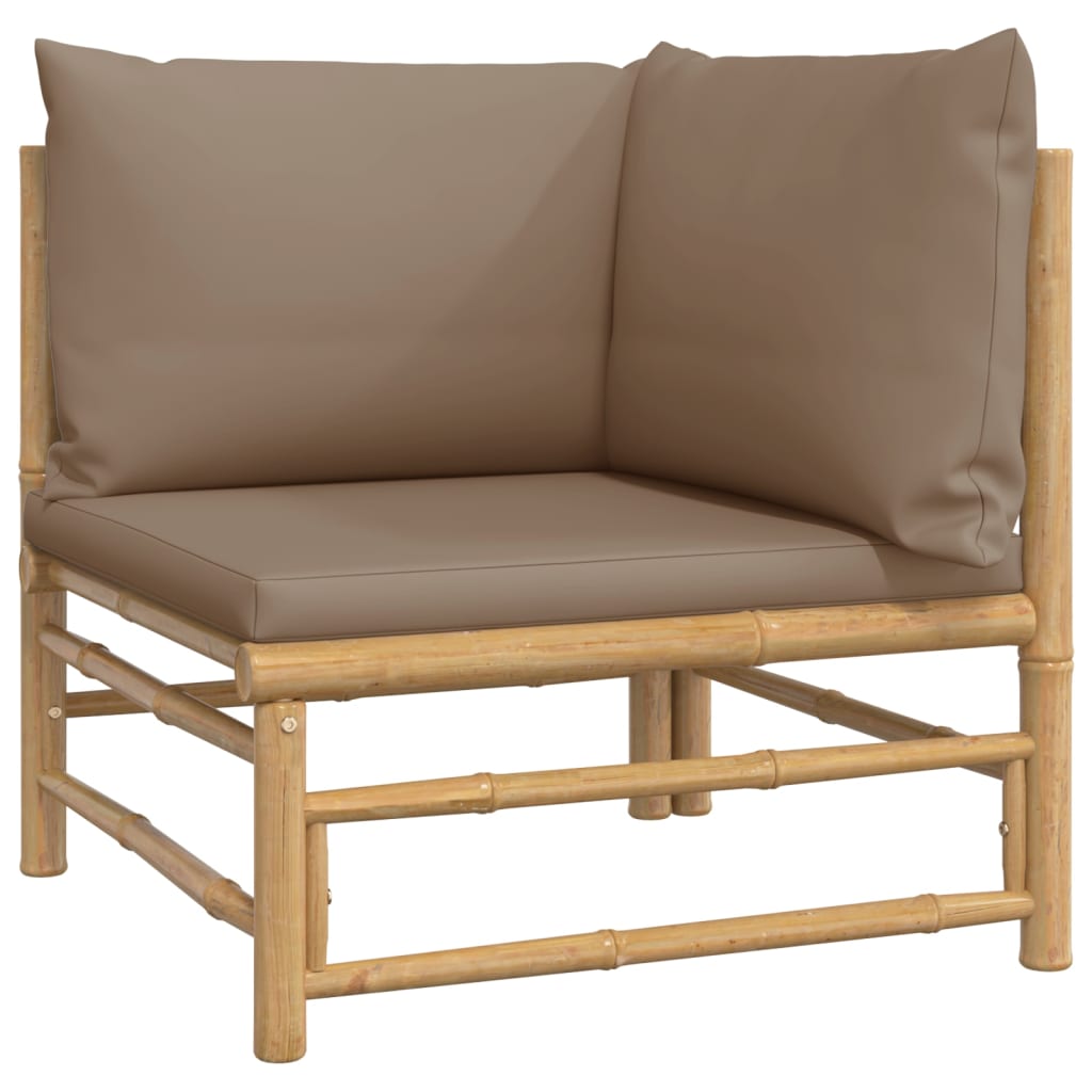 5-tlg. Garten-Lounge-Set mit Kissen Taupe Bambus