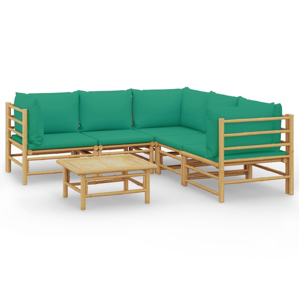 6-tlg. Garten-Lounge-Set mit Grünen Kissen Bambus