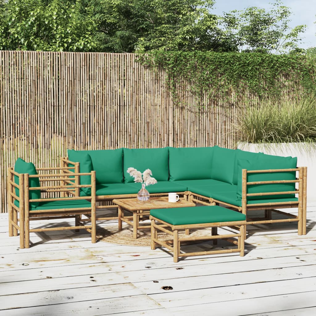 8-tlg. Garten-Lounge-Set mit Grünen Kissen Bambus