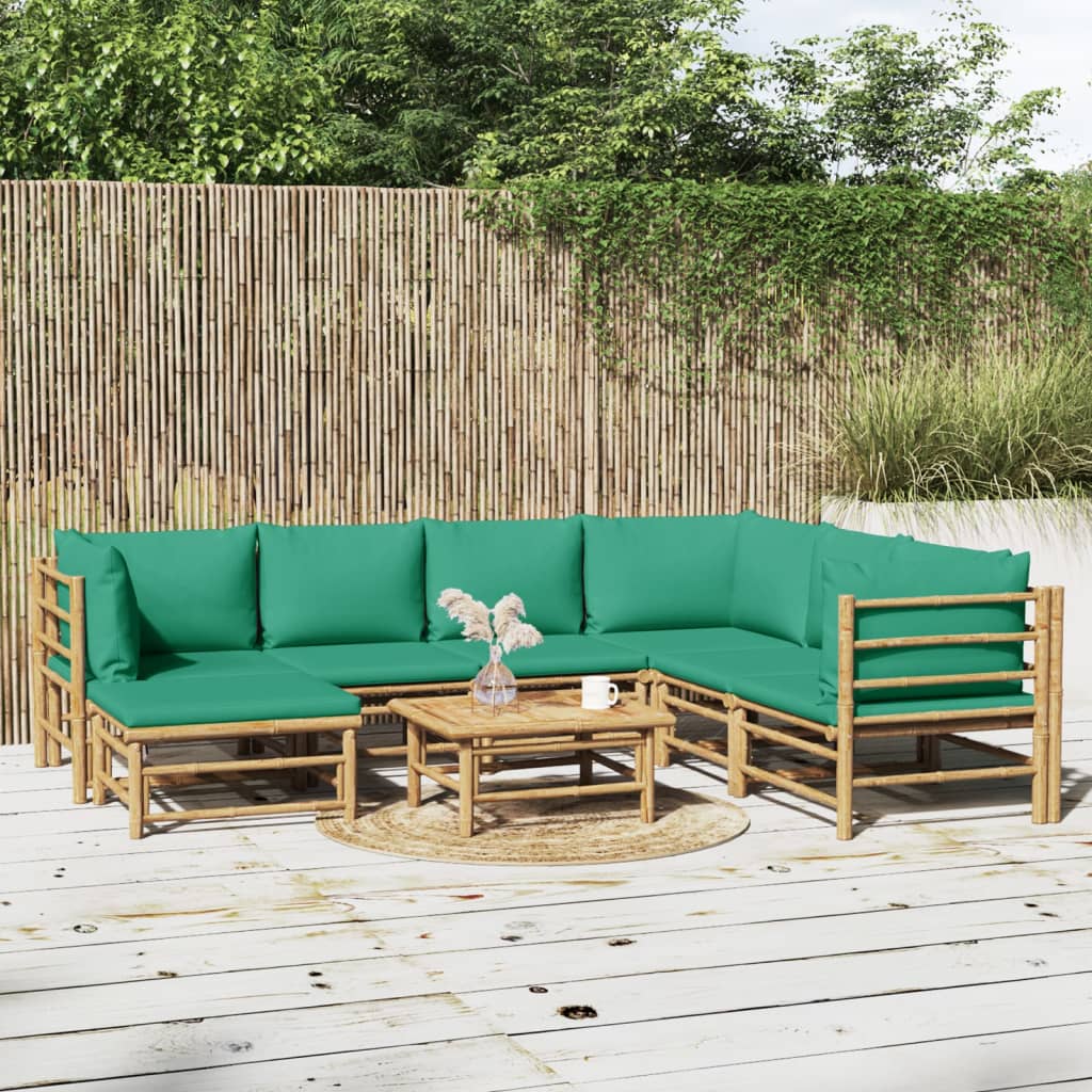 8-tlg. Garten-Lounge-Set mit Grünen Kissen Bambus