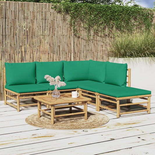 6-tlg. Garten-Lounge-Set mit Grünen Kissen Bambus