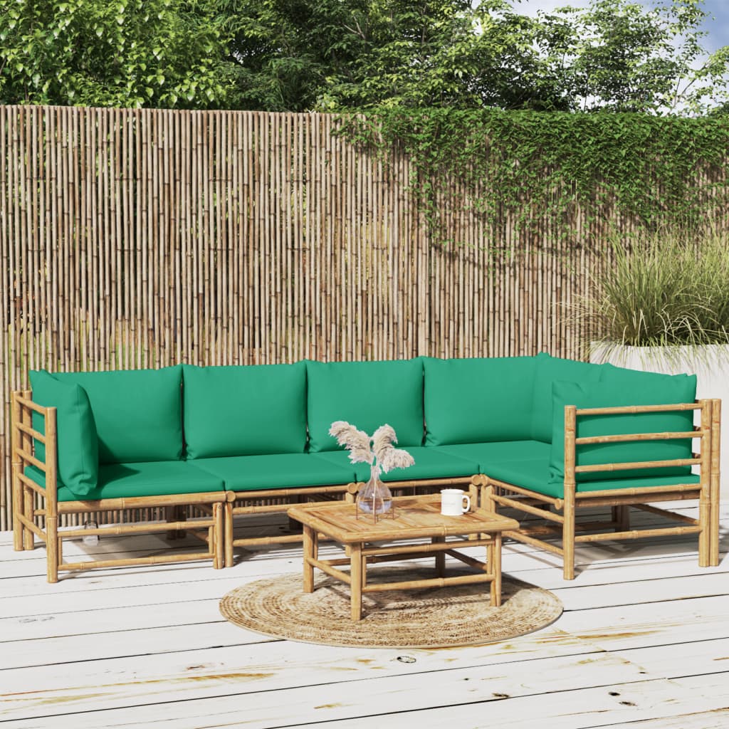 6-tlg. Garten-Lounge-Set mit Grünen Kissen Bambus