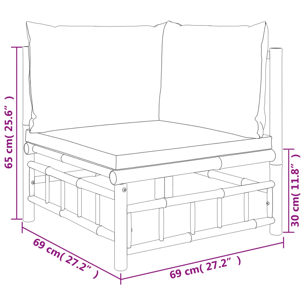 7-tlg. Garten-Lounge-Set mit Cremeweißen Kissen Bambus