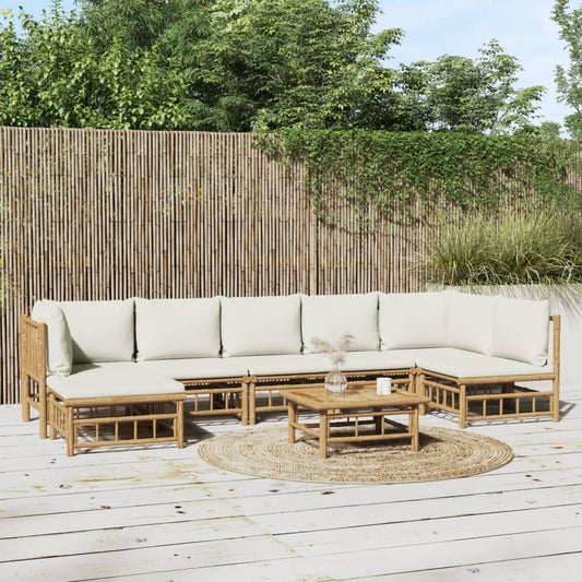 8-tlg. Garten-Lounge-Set mit Cremeweißen Kissen Bambus