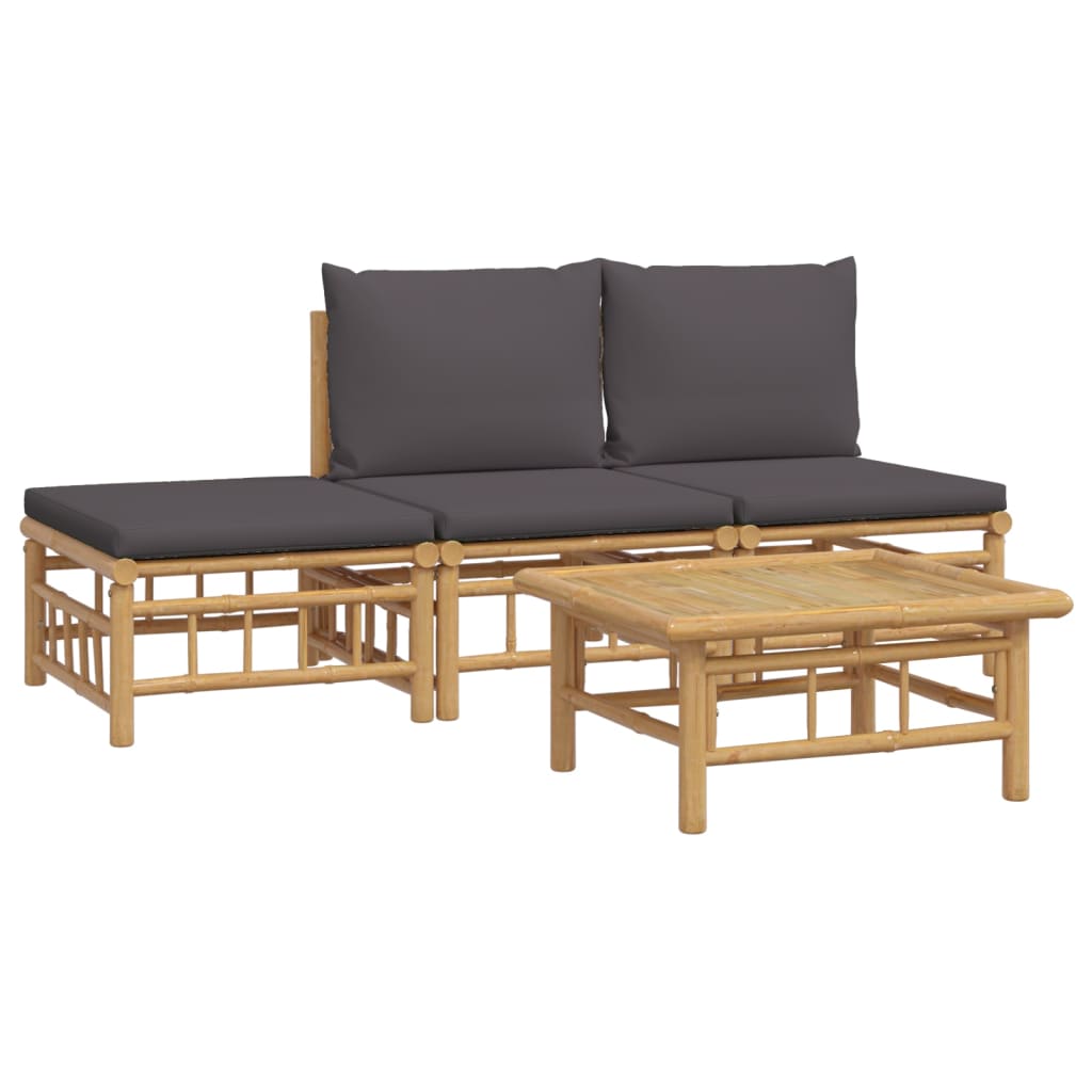 4-tlg. Garten-Lounge-Set mit Dunkelgrauen Kissen Bambus