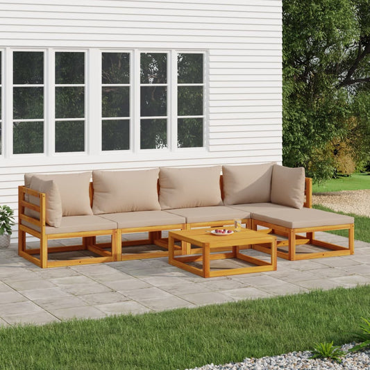 6-tlg. Garten-Lounge-Set mit Taupe Kissen Massivholz