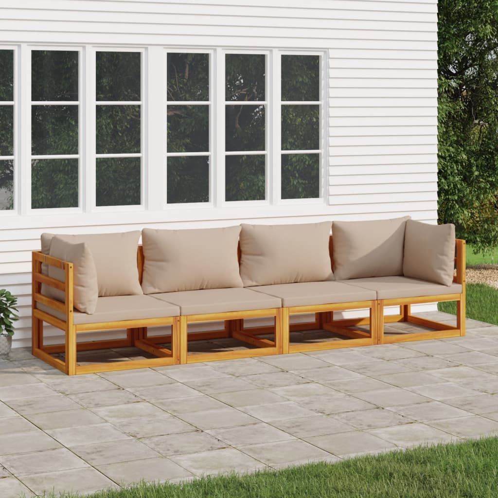 4-tlg. Garten-Lounge-Set mit Taupe Kissen Massivholz