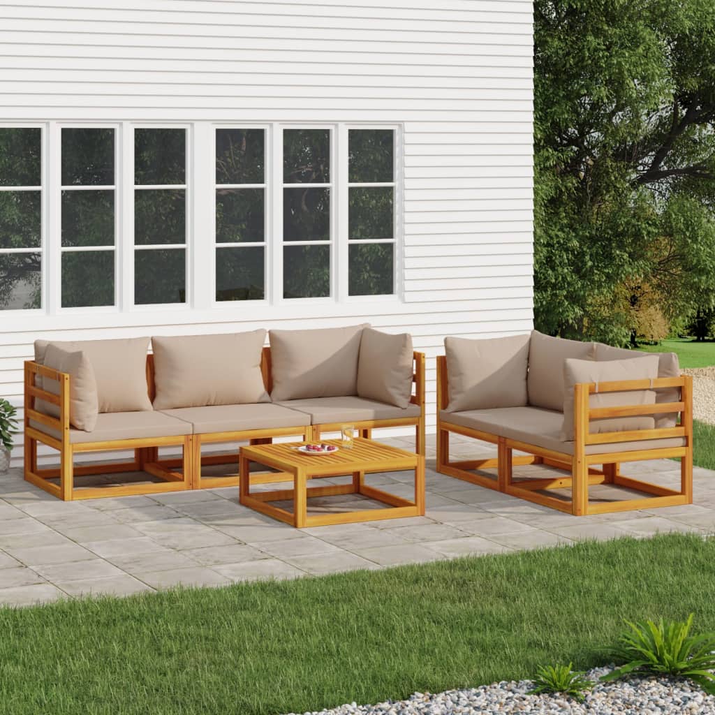 6-tlg. Garten-Lounge-Set mit Taupe Kissen Massivholz