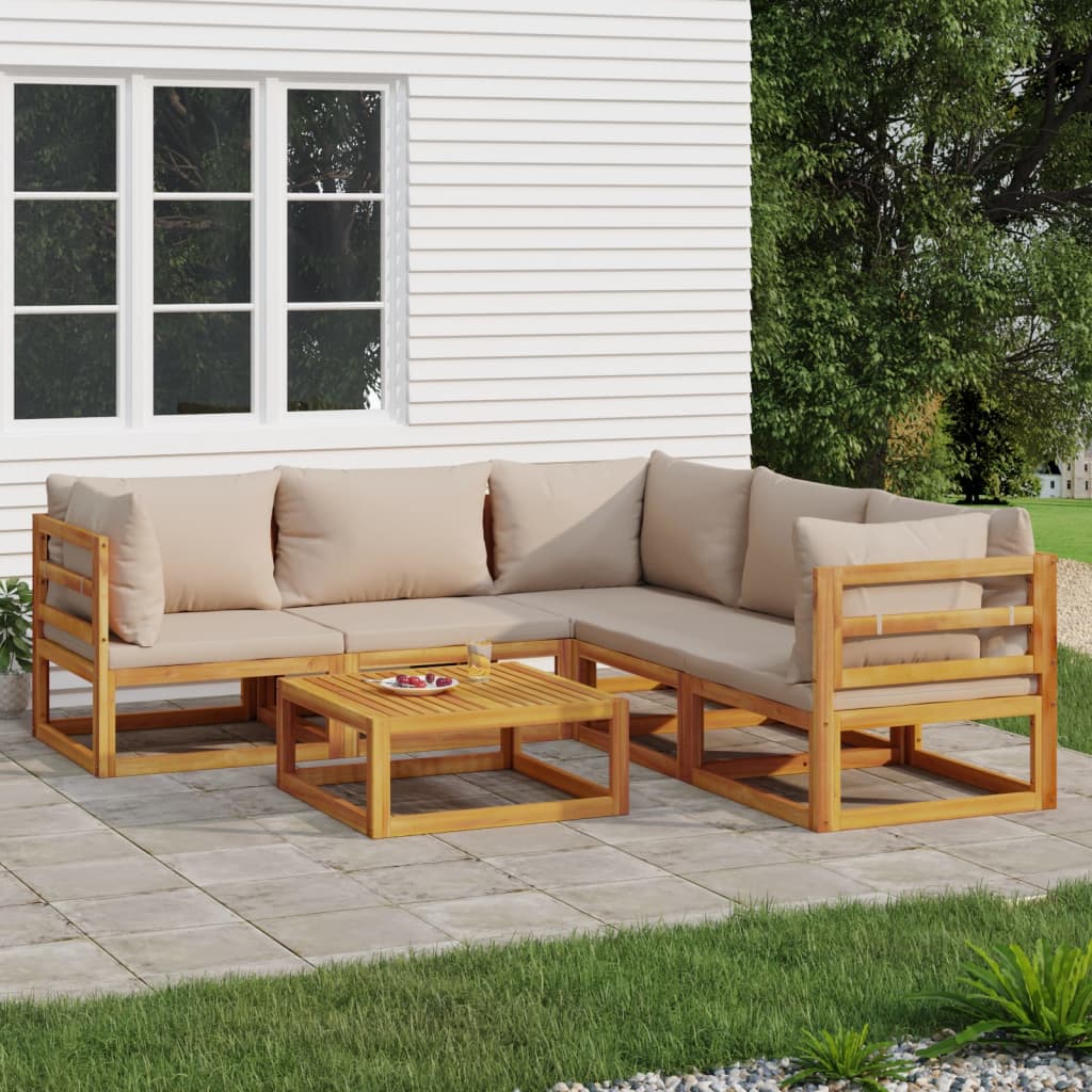 6-tlg. Garten-Lounge-Set mit Taupe Kissen Massivholz